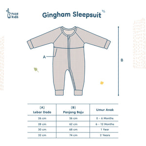 Nice Kids - Gingham Sleepsuit Bayi Motif Kotak Korea (Baby Sleepsuit Romper Jumper Baju Tidur Bayi 0-2 Tahun)