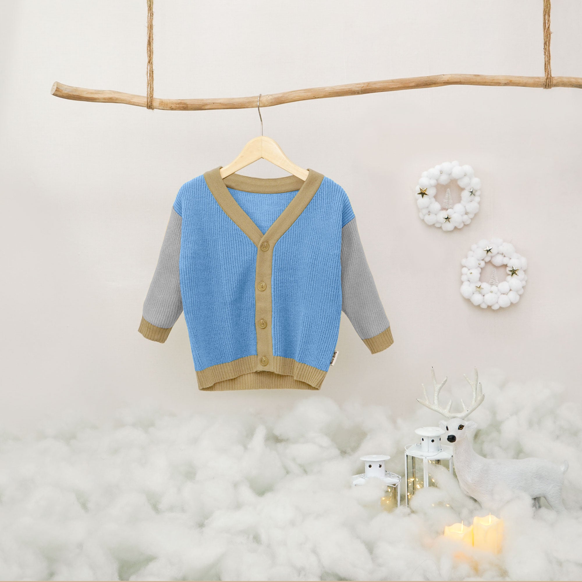 Nice Kids - Winter Three Tone Knit Cardigan Baby Unisex Kardigan Baju Hangat Bayi (6-12 Bulan - 4 Tahun)