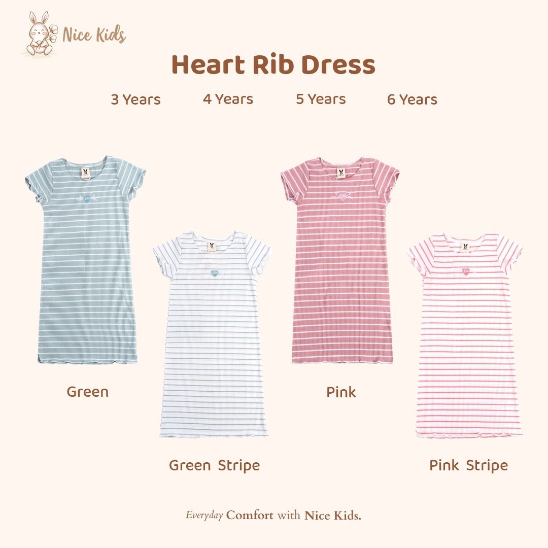 Nice Kids - Heart Rib Dress (dress casual anak, dress ala korea)