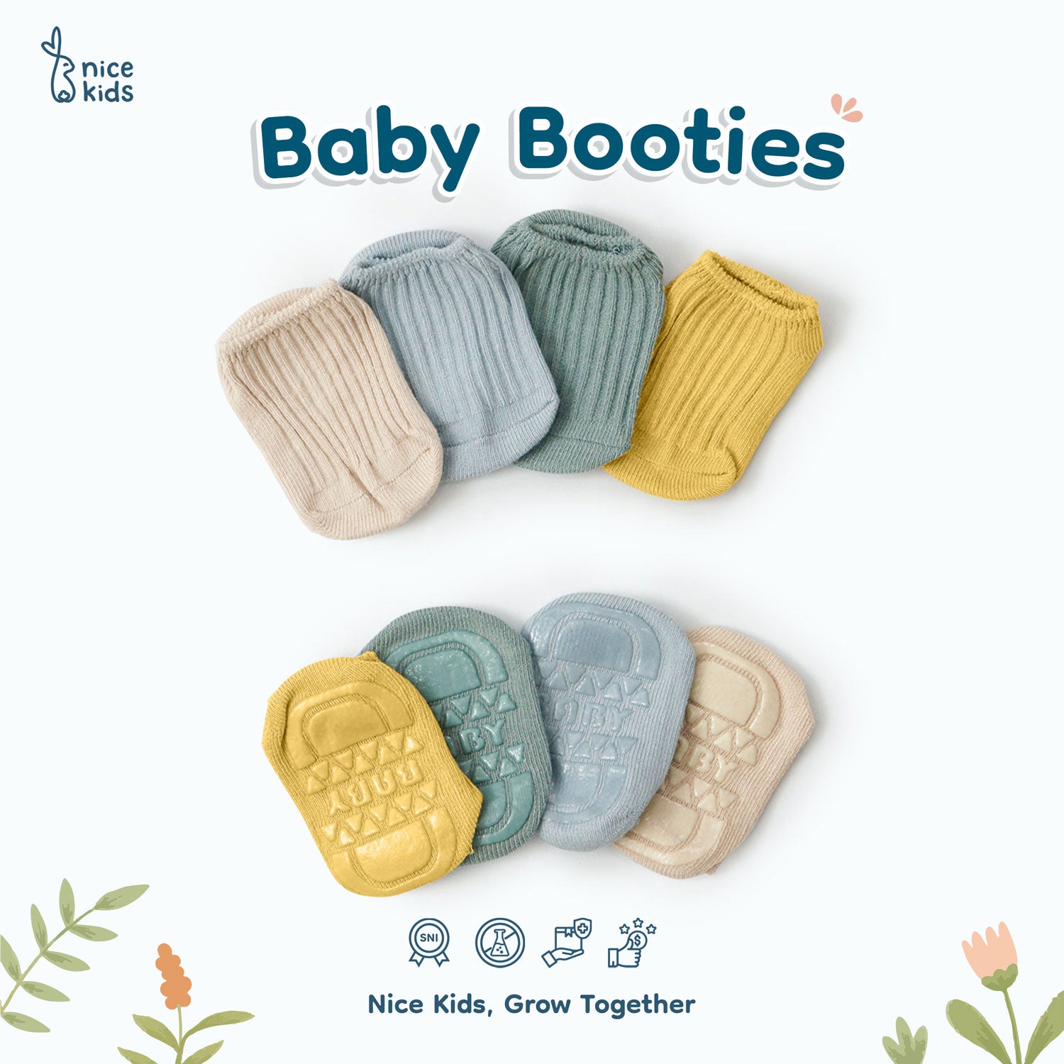 Nice Kids - Baby Booties Socks (Kaos Kaki Bayi Anti Slip 0-3 Bulan)